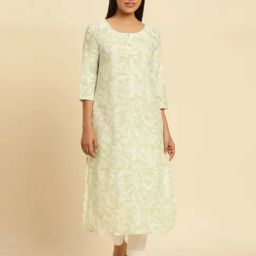 W Green Cotton Printed Straight Kurta-image-65