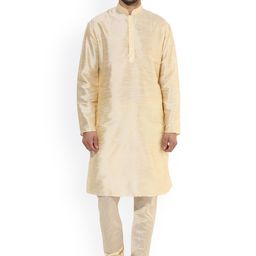 KISAH Men Cream-Coloured Self Design Kurta with Churidar-picture-13