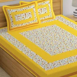 POORAK Yellow & White Floral 104 TC King Bedsheet Set 0.9 mx 1 m-picture-10