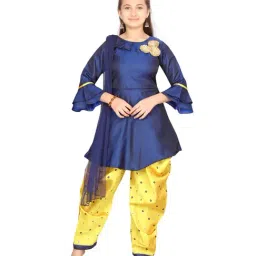 Aarika Kids Navy Patch Work Suit Set With Dupatta-image-1