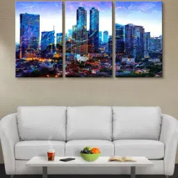999Store Blue Buildings Art 3 Frame Canvas Paintings-30
