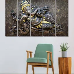 999Store Brown Lord Ganesha Art 5 Frame MDF Paintings-29