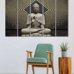 999Store Grey Meditating Buddha Art 5 Frame MDF Paintings-41