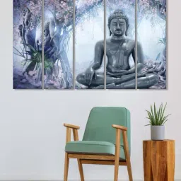 999Store Blue Meditating Buddha Art 5 Frame MDF Paintings-26