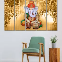 999Store Brown Lord Ganesha Art 5 Frame MDF Paintings-33