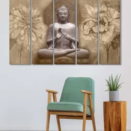 999Store Beige Meditating Buddha and Flowers Art 5 Frame MDF Paintings-46