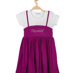 Peppermint Kids Purple & White Solid Dress-image-76