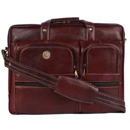 HiLEDER 100% Pure Genuine Premium NDM Leather 15 inch Stylish Double Pocket Briefcase Laptop Messenger Satchel Bag for both Men and Women, Brown-42