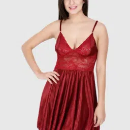 Secret Wish Maroon Lace Night Dress-image-66