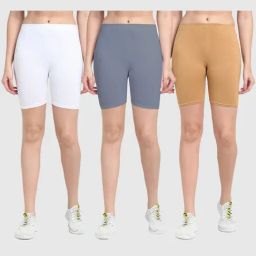 Gracit White & Grey Cotton Sports Shorts - Pack Of 3-image-3