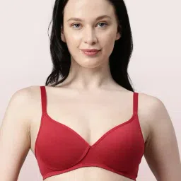 Enamor Red Non-Wired Padded T-Shirt Bra-image-46