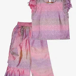 Kiddopanti Kids Pink & Lavender Embroidered Top with Plazzos-image-73