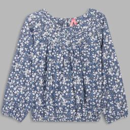 Blue Giraffe Kids Blue & White Cotton Floral Print Full Sleeves Top-image-106