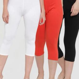 Gracit White & Orange Mid Rise Capris - Pack Of 3-image-96