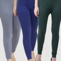 Gracit Grey & Blue Mid Rise Leggings - Pack Of 3-image-25