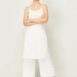 Melange by Lifestyle Off-White Cotton Straight Kurta-19