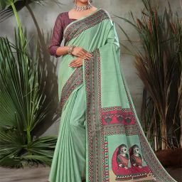 Saree Mall Green Silk Printed Saree With Unstitched Blouse-picture-32