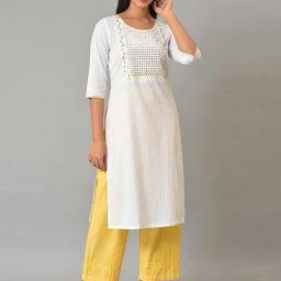 Aurelia White Cotton Embellished Straight Kurta-image-5