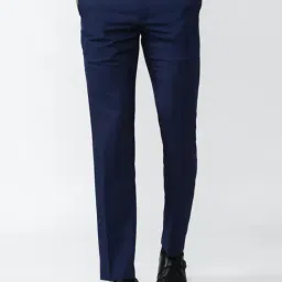 Men Navy Check Slim Fit Trousers-image-4