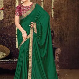 Satrani Green Woven Saree With Unstitched Blouse-picture-35