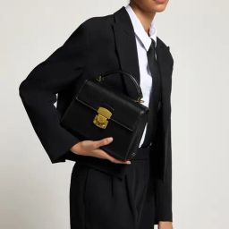 Miraggio Michelle Black Textured Medium Satchel-32