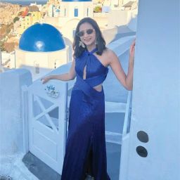 BInfinite Greece Blue Sunkissed Pleated Halter Tailored Maxi Gown-image-95