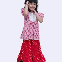 Twisha Girls Pink & Red Cotton Regular Fit Printed Suit Set-image-13