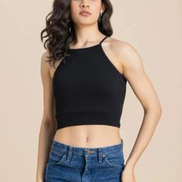 Moomaya Black Slim Fit Crop Top-image-52