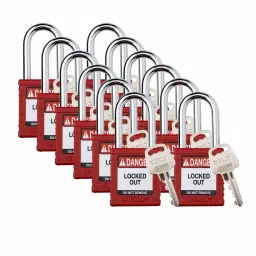 BRADY Nylon 6.35 mm (1/4 inch) Padlock, 793EC5 (Red) (Pack of 12)-46