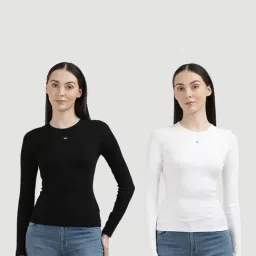 TOMMY HILFIGER White & Black Slim Fit T-Shirt (Pack Of 2)-picture-4