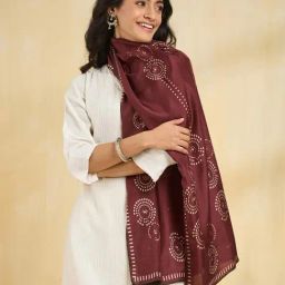 Fabindia Deep Red Geometric Stole-44