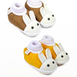 NESKA MODA 3 To 12 Months Baby Boys & Baby Girls 2 Pair Combo Pack Cute Soft Cotton Rabbit Booties-82