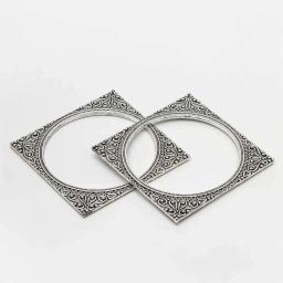 NVR Silver-Toned Oxidized Square Shaped Bangles for Women - Set of 2 image 3