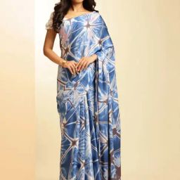 navyasa by liva Blue Printed Saree With Unstitched Blouse-46