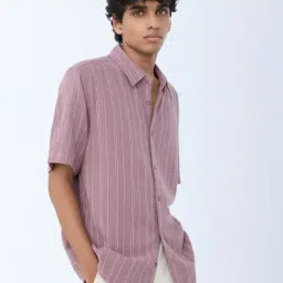 ETA by Westside Dusty Pink Stripe Patterned Relaxed-Fit Cotton Shirt-picture-46