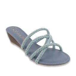 Catwalk Women's Rustic Zing Thing Blue Cross Strap Wedges-image-46