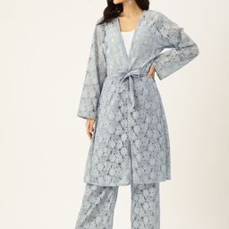 Simaaya Women Floral Lace Longline Overcoat with Palazzos-image-20