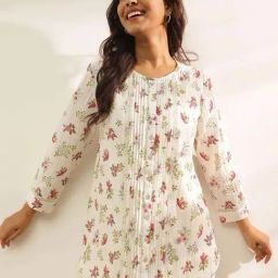 Fabindia White Printed Tunic-image-23