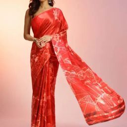 navyasa by liva Red Printed Saree With Unstitched Blouse-picture-21