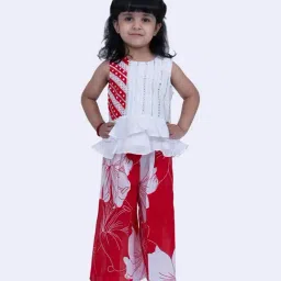 Twisha Girls White & Red Cotton Regular Fit Embellished Suit Set-image-54