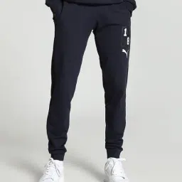 Puma Navy Blue Cotton Slim Fit Printed Joggers-image-64