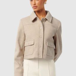 Forever New Soft Oatmeal Marle Blended Regular fitShacket-image-96