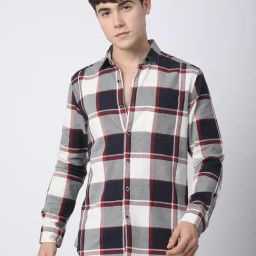 VASTRADO Core Fashion Navy Blue Regular Fit Checks Shirt-picture-5
