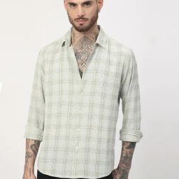 VASTRADO Core Fashion Green Regular Fit Checks Shirt-90