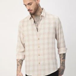 VASTRADO Core Fashion Brown Regular Fit Checks Shirt-70