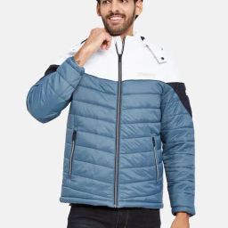 METTLE Teal Regular Fit Colour Block Hooded Jacket-image-23