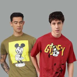Free Authority Olive & Red Regular Fit Mickey & Friends Printed Crew T-Shirt - Pack of 2-image-82