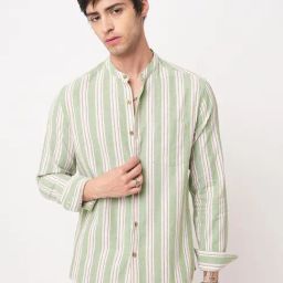 VASTRADO Core Fashion Green Regular Fit Stripes Shirt-96