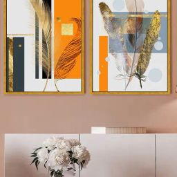 Art Street Orange Canvas Luxury Hall Wall Painting - Set of 2-20