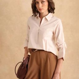 RAREISM Beige Cotton Blend Solid Long Sleeves Top-image-29